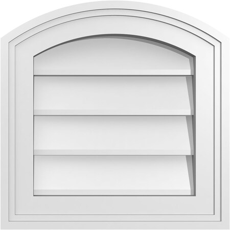 Ekena Millwork Arch Top Surface Mount PVC Gable Vent: Functional, w/ 2"W x 1-1/2"P Brickmould Frame, 14"W x 14"H GVPAR14X1402SF